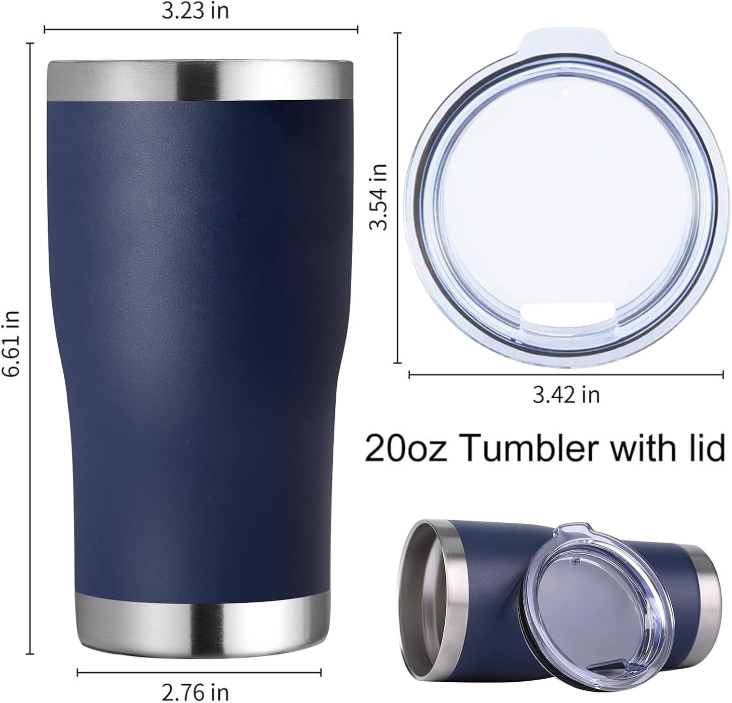 DOMICARE 20oz Tumbler with Lid Stainless Steel Tumblers Bulk, Double Wall Vacuum Insulated Coffee Travel Mug Powder Coated Tumbler, Navy