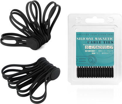 Silicone Magnetic Cable Ties, 4.72 Inch Upgraded Cord Ties With Magnet Cable Strap Cord Wrap For Travel Phone USB Charging Cable Management (8-Pack, Black)