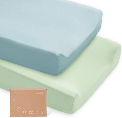 PurComfy Supersoft Diaper Changing Pad Covers, 2-Pack Premium Bamboo Viscose Change Table Pad Covers for Baby Girls and Boys, Hypoallergenic Stretchy Changing Table Cover Sheets