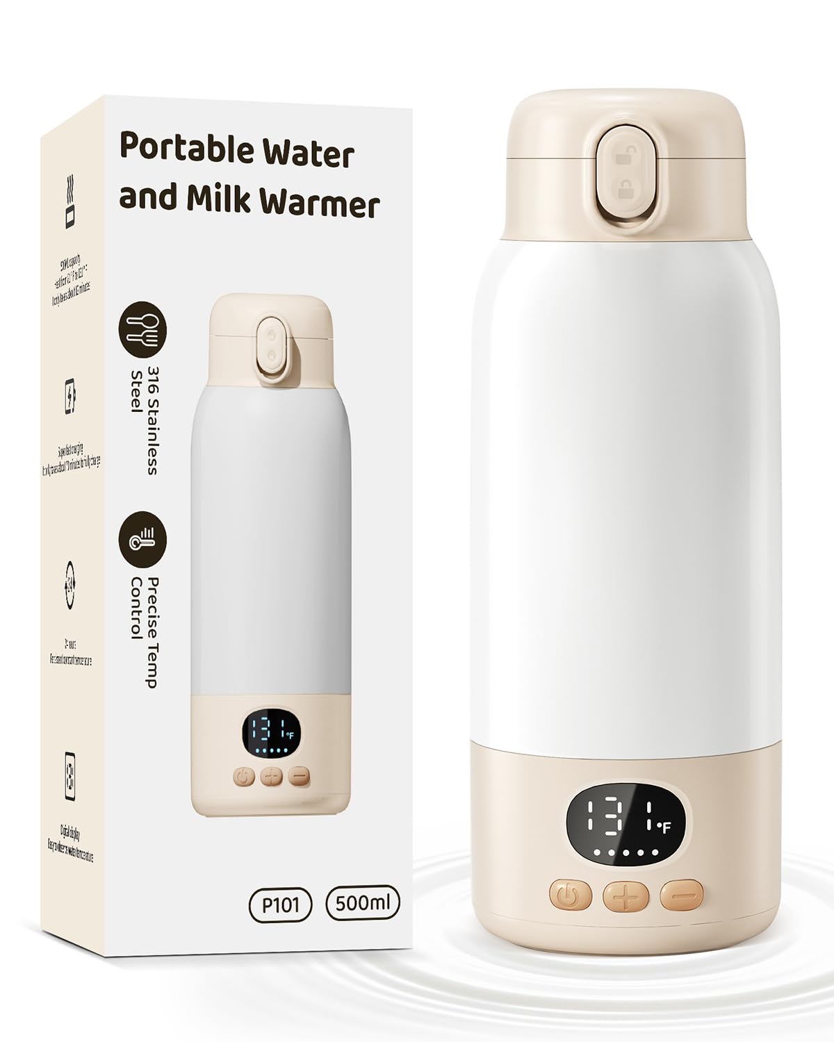 Portable Bottle Warmer for Travel, 17 Ounces Milk Warmer for Baby Breastmilk with Fast Heating & Precise Temp Control, Bottle Warmer for Car, Outdoors