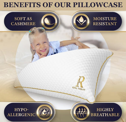 Royal Therapy 2-Pack King Size Pillows, Memory Foam Pillow - Shredded Foam, Hypoallergenic Bamboo-Derived Rayon Cover, CertiPUR-US Certified, Removable Cover, for All Sleep Positions, Neck Pain Relief