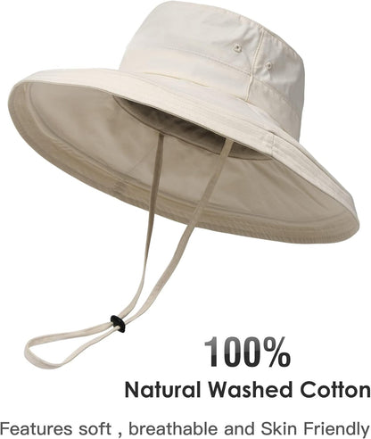 Sun Hats for Women Gardening Hat Wide Brim Ponytail Beach Sun Protection Breathable Cotton Summer Hat with Fold-Up Brim