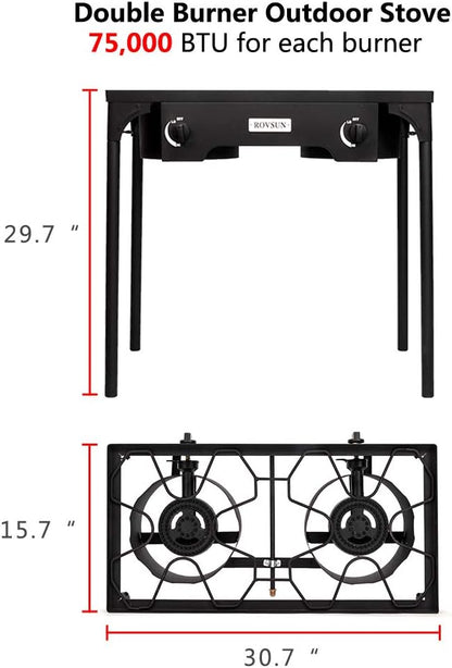 ROVSUN 2/3 Burner Outdoor Propane Gas Stove High Pressure Stand Cooker for Backyard Cooking Camping Home Brewing Canning Turkey Frying, 20 PSI CSA Listed Regulator