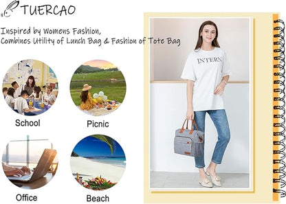 TuErCao Adult Lunch Box - Insulated Lunch Bag Women for Work, Soft Cooler for Beach Travel Picnic, Ladies Lunch Tote Bag for Office, Grey