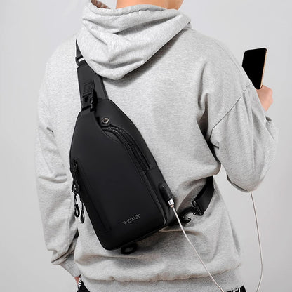 Waterproof Sling Bags Mens Shoulder Crossbody Backpack with USB Charging Port& Headphone,Outdoor Lightweight Bag