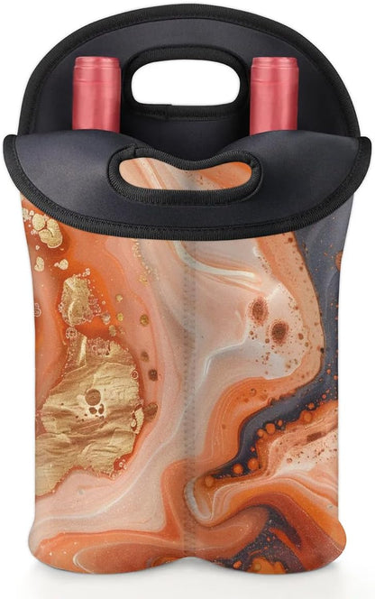 Wine Carrier Tote Personalized Bag for 2 Bottles - Neoprene Wine Bottle Holder with Carry Handle, Wine Protective Bag Insulated Bag Beer Cans Water Bottle Holder for Travel Picnic,Style14