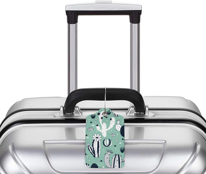 2 Pack Cute Cactus Green Suitcase Tags Identifiers Unique Leather Luggage Tags with Stainless Steel Loop Privacy Cover ID Label for Women Men Girls Boys Travel
