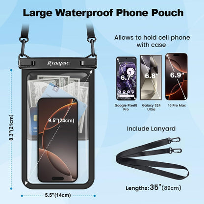 2 Pack Waterproof Phone Pouch - 10in Waterproof Phone Case with Lanyard, IPX8 Cell Phone Dry Bag Beach Cruise Ship Essentials for iPhone 16 15 14 Pro Max, Galaxy S25 S24 Ultra