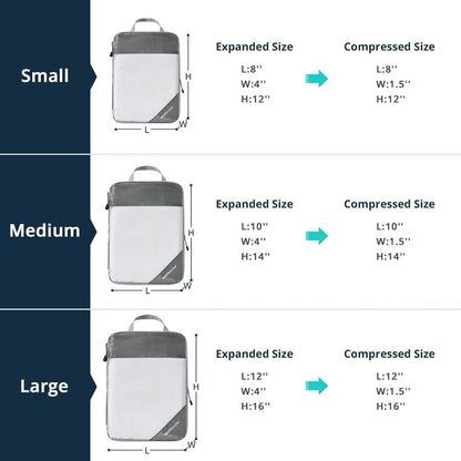 3 Set Compression Packing Cubes for Travel - Compressible, Lightweight, and Space-Saving Packing Cubes, Travel Essentials for Women, Grey