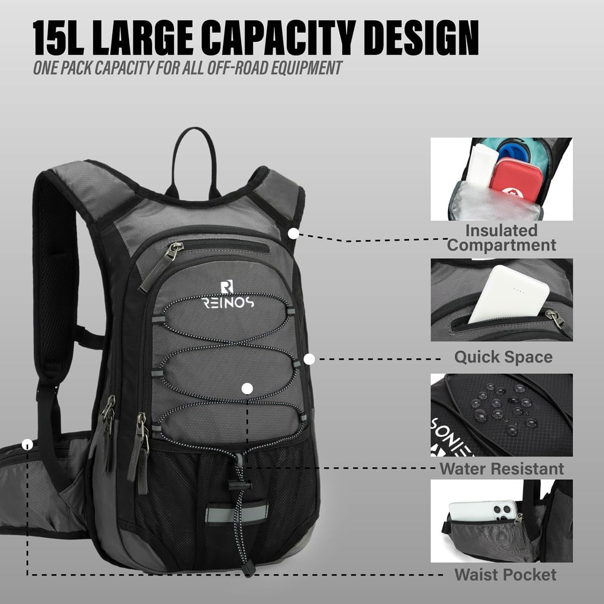 Hydration Pack Backpack with 3L Water Bladder for Men & Women, Hiking Daypack with Thermal Insulation | Running, Cycling, Camping, Skiing, Outdoor Activities