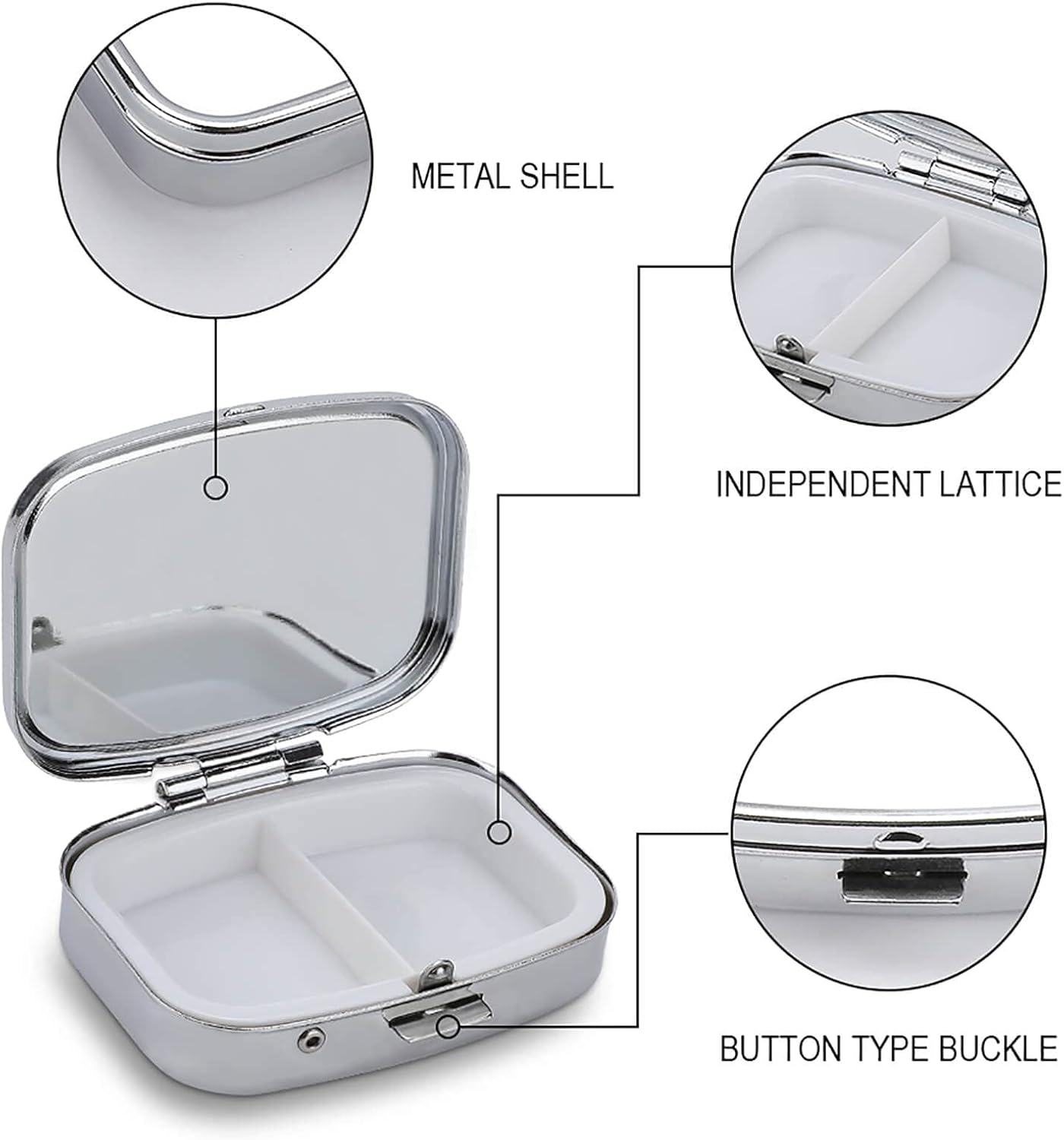 Metal 2 Compartment Pill Organizer Travel Friendly Portable Compact Pill Box Cute Pill Case,for Pocket Wallets Daily Portable Medicine Vitamin Tablet Storage (Flowers)