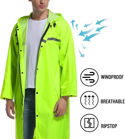 Mens Long Hooded Safety Rain Jacket Waterproof Emergency Raincoat Poncho