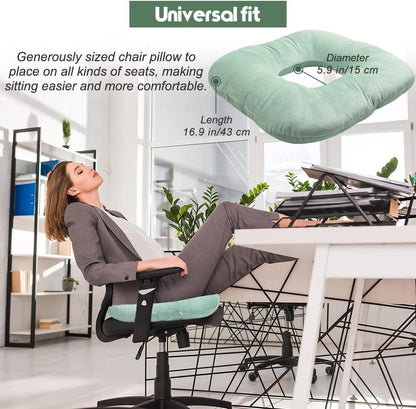 Stuffed Donut Pillow Seat Cushion | for Tailbone and Coccyx Pain, Hemorrhoids, Bed Sores, Pregnancy, Prostate, Surgery Recovery, Sitting Pressure Relief, for Home, Office and Car (Moss Green)