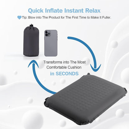 Self-Inflating Airplane Seat Cushion for Long Flights – Portable Travel Cushion Airplane Seat - Memory Foam Travel Seat Cushion Providing Pressure Relief and Premium Comfort (Extra Large Grey)