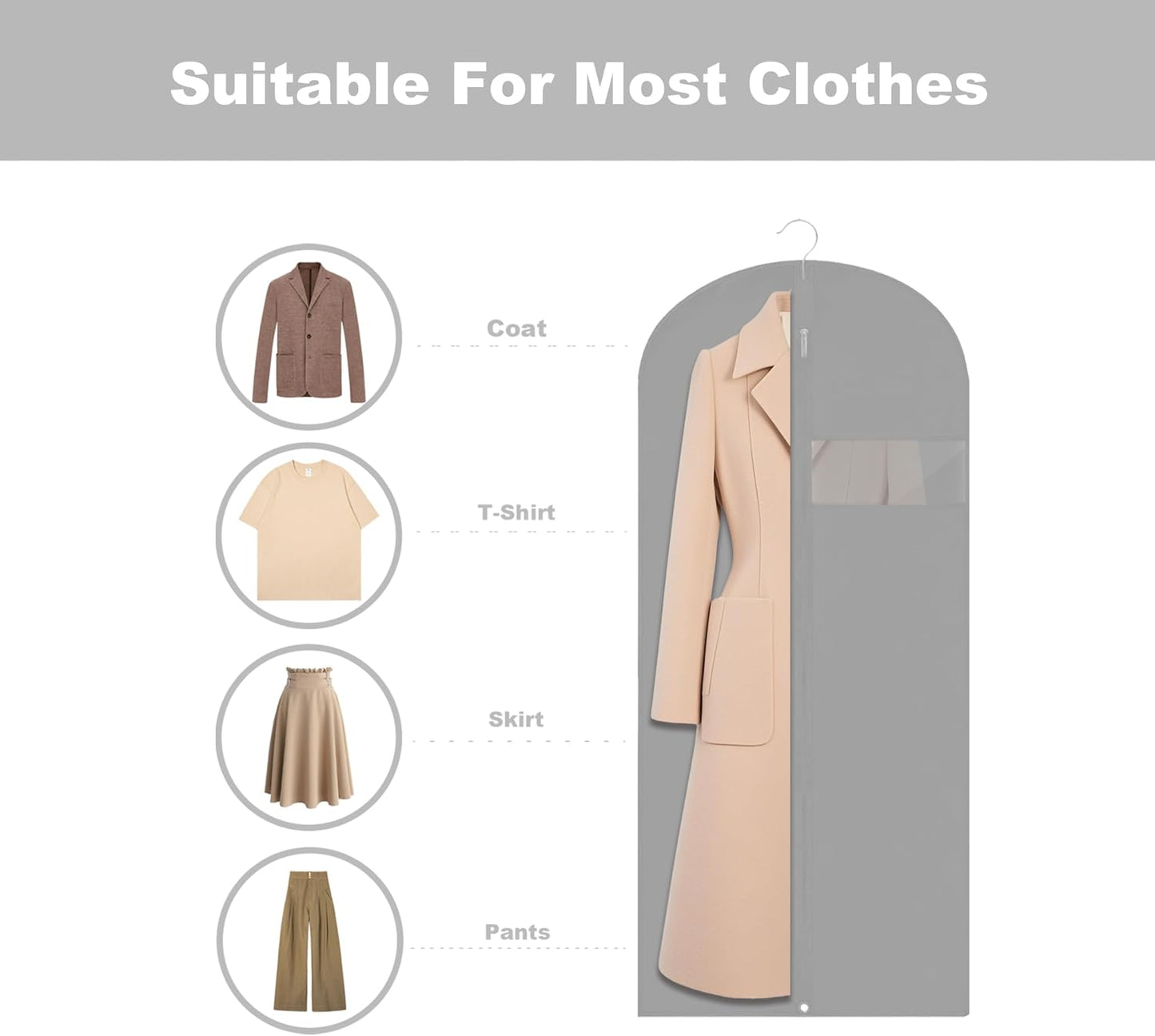 Garment Bags for Hanging Clothes, 45'' Suit Bag Cover for Storage and Travel, Dress Bags for Gowns Long, 2 Pack (Grey)