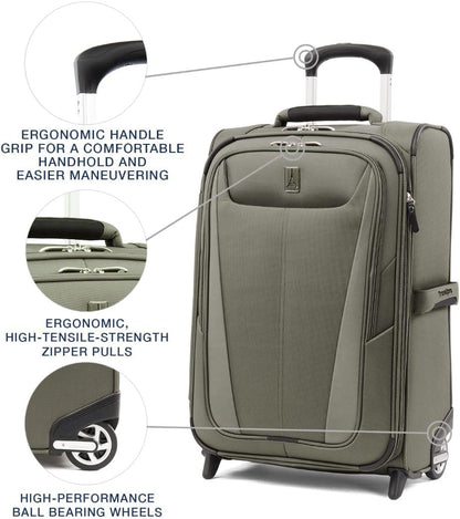 Travelpro Maxlite 5 Softside Expandable Upright 2 Wheel Carry on Luggage, Lightweight Suitcase, Men and Women, Slate Green, Carry On 22-Inch