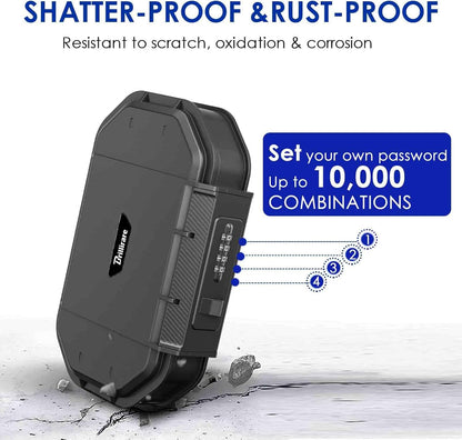 Waterproof Lock Box, Portable 4-Digit Combination Safe Boxes with Removable Cable, Anti-Theft Small Security Lockbox, Resettable Code Cash Case, Outdoor Key Hider for Travel, Gym, Hotel, Dorm, Beach