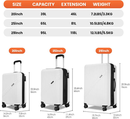 GinzaTravel Luggage Sets 3-Piece Expandable Suitcases with Wheels PC+ABS Durable Hardside Luggage sets TSA lock