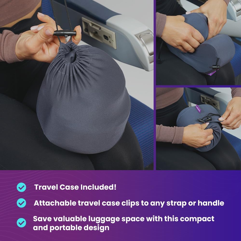 Cabeau Air Travel Pillow for Long Flights – Evolution Plus – U Shaped Memory Foam Neck Support – Removable, Washable Cover – Comfort On-The-Go for Airplane, Train, and Car (Black)