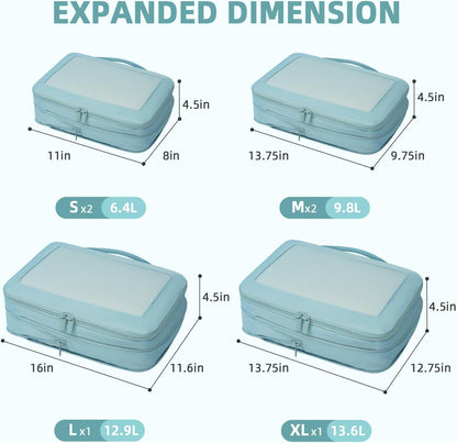 BAGAIL 4 Set/6 Set/8 Set Compression Packing Cubes Travel Accessories Expandable Packing Organizers (Square Mesh, 06-Dusty Blue)
