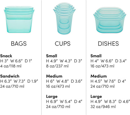 Zip Top Reusable Food Storage Bags | Full Set of 8 [Lavender] | Silicone Meal Prep Container | Microwave, Dishwasher and Freezer Safe | Made in the USA