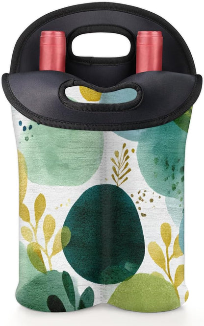 Neoprene Wine Tote, Bottle Carrier Gag Insulating Neoprene Thicker, Insulated Wine Bag for Travel Holds Two Bottles, Bottle Carrier Bags Protect the Bottles, Green Dots
