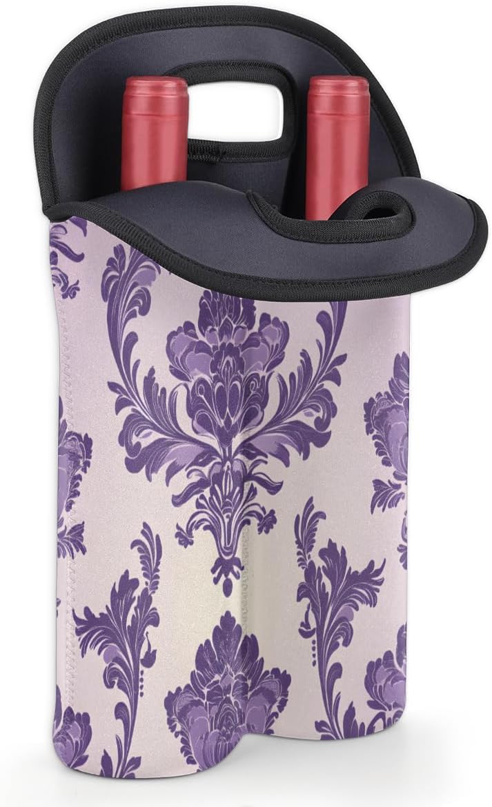 Neoprene Wine Tote, Bottle Carrier Gag Insulating Neoprene Thicker, Insulated Wine Bag for Travel Holds Two Bottles, Bottle Carrier Bags Protect the Bottles, Purple Totem