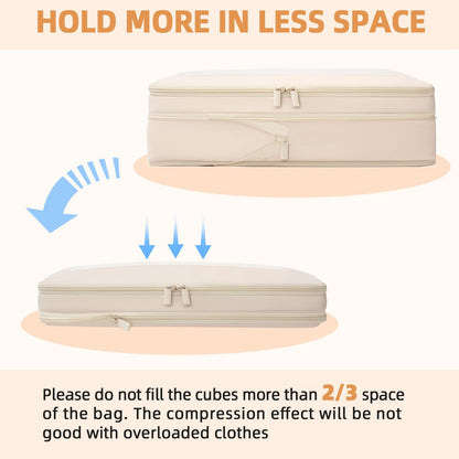BAGAIL 4 Set/6 Set/8 Set Compression Packing Cubes Travel Accessories Expandable Packing Organizers (Square Mesh, 06-Beige)