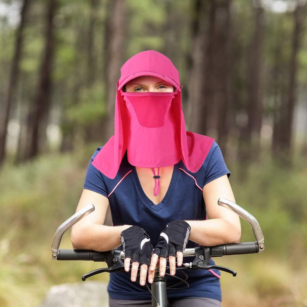 Foldable Sun Cap, Fishing Hats, UPF 50+ Protection Caps with Face Mask Neck Flap