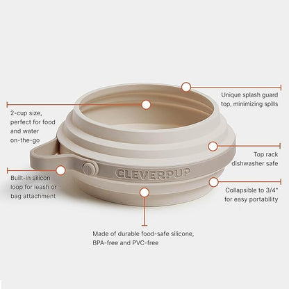 Nomad Small Collapsible Dog Bowl - 2 Cup Food-Safe Silicone Travel Bowl for Dogs, Portable & Sturdy, Food/Water, Dishwasher Safe - Sand