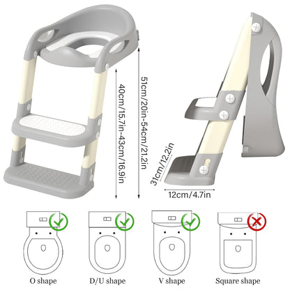 Potty Training Seat with Step Stool Ladder, Adjustable Foldable Potty Seat for Toilet with Anti-Slip Pads Ladder for Kids Boys Girls Toddlers - Grey