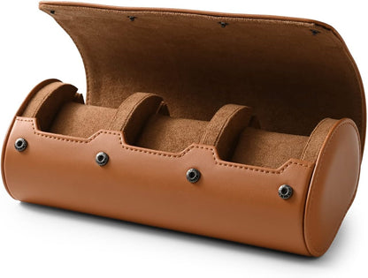 Oirlv Premium Leather Watch Roll Travel Case 3-Slot Watch Box for Men and Women Storage & Organizer Display, Anniversary Birthday（Brown）
