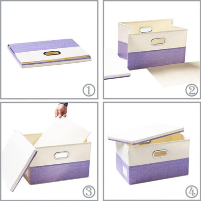 PRANDOM Collapsible Storage Bin with Lid [3-Pack] Fabric Foldable Storage Box Organizer Container Basket Cube with Cover for Home Bedroom Closet Office Nursery Purple&Cream(14.9x9.8x9.8)