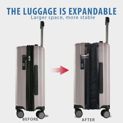 KROSER Hardside Expandable Carry On Luggage with Spinner Wheels & Built-in TSA Lock, Durable Suitcase Rolling Luggage with USB Port, Carry-On 20-Inch, Matte Purple/Pink