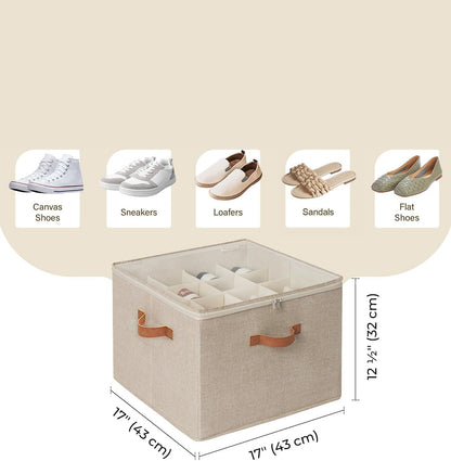 StorageWorks Shoe Organizer for Closet, Fits up to 16 Pairs, Shoe Cubby Storage Containers with Adjustable Dividers and Clear Cover, Mixing of Brown & Beige