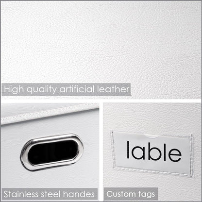 PRANDOM Collapsible Storage Box with Lid [3-Pack] Leather Fabric Foldable Storage Bin Organizer Container Basket Cube with Cover for Home Bedroom Closet Office Nursery White(22.8X15.7X11.8)
