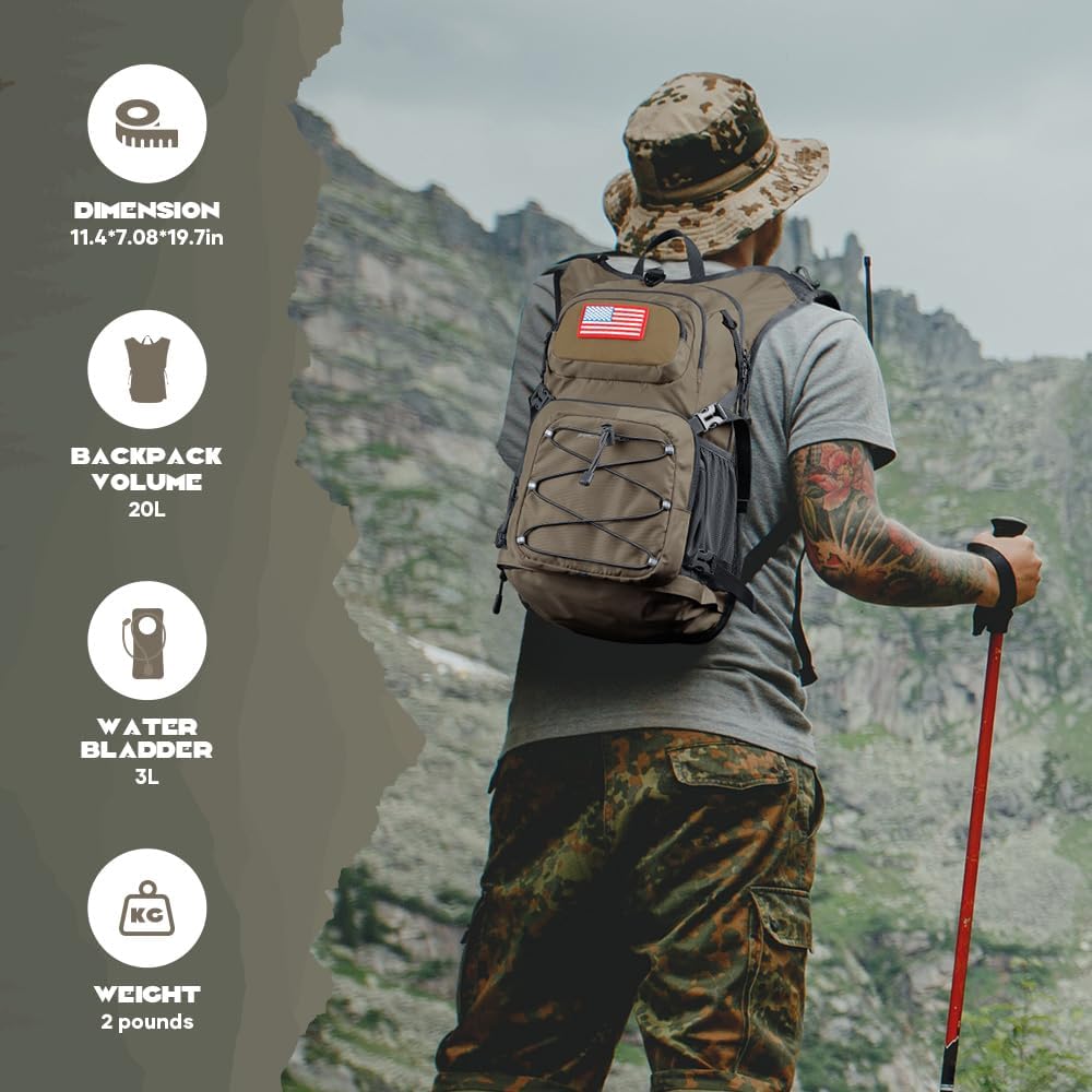 Maelstrom Hydration Hiking Backpack with 2L/3L Water Bladder, High Flow Bite Valve Camping Daypack Lightweight