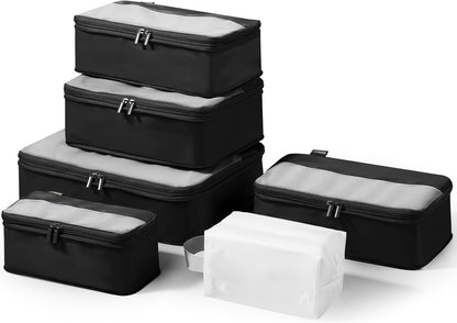 Compression Travel Packing Cubes, 6 Set Expandable Luggage Organizer Bags, Durable Travel Accessories for Suitcases, Backpacks, and Carry-Ons (Black)