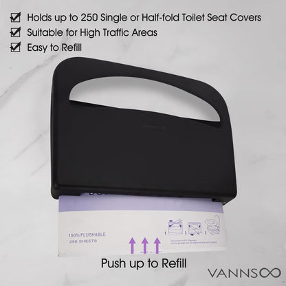 Toilet Seat Cover Dispenser - Stainless Steel Wall Mount Toilet Seat Cover Holder for Commercial Bathroom, 250 Single or Half Fold Seat Covers Capacity (Black)