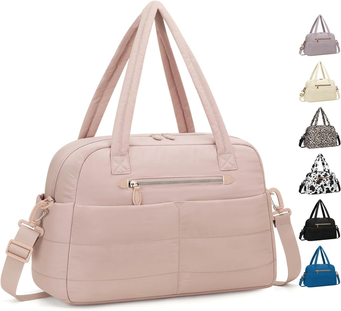 Travel Duffle Bag,Puffer Carry On Duffel Bag with Laptop Compartment Waterproof Overnight Weekender Bags for Women Large Hospital Tote Bags for Labor and Delivery (Medium,Pink)