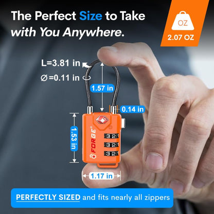 TSA Approved Cable Luggage Locks, Re-settable Combination with Alloy Body, Orange 2 Locks.