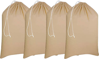Urban Villa Laundry Bag Canvas|Dirty Clothes Travel Laundry Bag|Machine Washable|Reusable College Hostel Hamper Liner Bag for Garments Delicates Drawstring Closure 4 Pack Taupe Color|Size 28X36 Inches