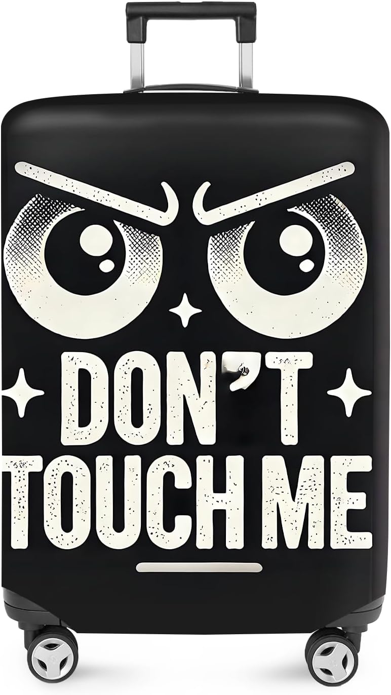 ANNA QUEEN Funny “Don’t Touch Me” Luggage Cover, Bold Black Suitcase Protector with Angry Eyes Design, Stretchable, Washable Travel Cover for 20-22 Inch Luggage