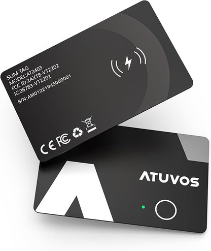 [2025 Apple MFi Certified] ATUVOS Rechargeable Wallet Tracker Card, Ultra Slim 1.6mm Wallet Card Tracker Tag Works with Apple Find My (iOS Only), Item Locator for Luggage Tags, IP67 Waterproof, 2 Pack