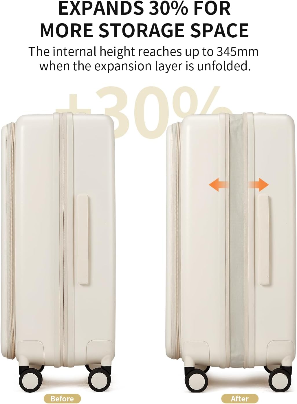 aji Expandable Top Opening 24 Inch Checked Luggage with Spinner Wheels, Large Suitcase with TSA Lock, Hard Shell Travel luggage Suitcases for Men Women, for 12+Days Travel, Coconut White