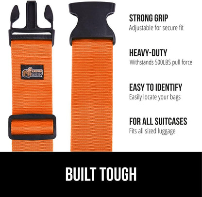 GORILLA GRIP Heavy Duty 8 Pack Adjustable Luggage Straps for Suitcases, Easy to Identify Travel Belt Connector Holds Suitcase Together, Extends Life of Bag, Strap Connects Two Bags, Accessories Orange