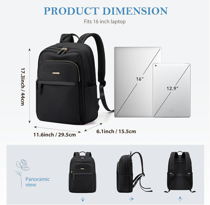 Travel Backpack for Women Personal Carry On Bag Business Weekender Hiking Multilayer Laptop Bag,16 Inch,Black