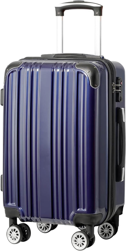 Coolife Luggage Expandable(only 28") Suitcase PC+ABS Spinner 20in 24in 28in Carry on (navy new, S(20in)_carry on)