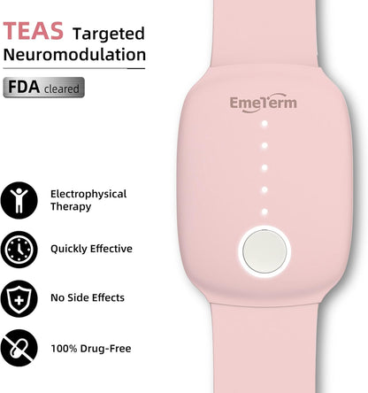 EmeTerm Fashion Pink Anti-Nausea Wristband Relieve Morning Motion Travel Sickness Rechargeable Drug Free Bands Without Side Effects - Extra 2pack Conductive Gel