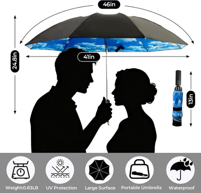 LLanxiry Compact Travel Umbrella, Mini Windproof Umbrellas for Rain & Sun, Small Lightweight Outdoor UV Umbrella, Portable Folding Umbrellas for Travel